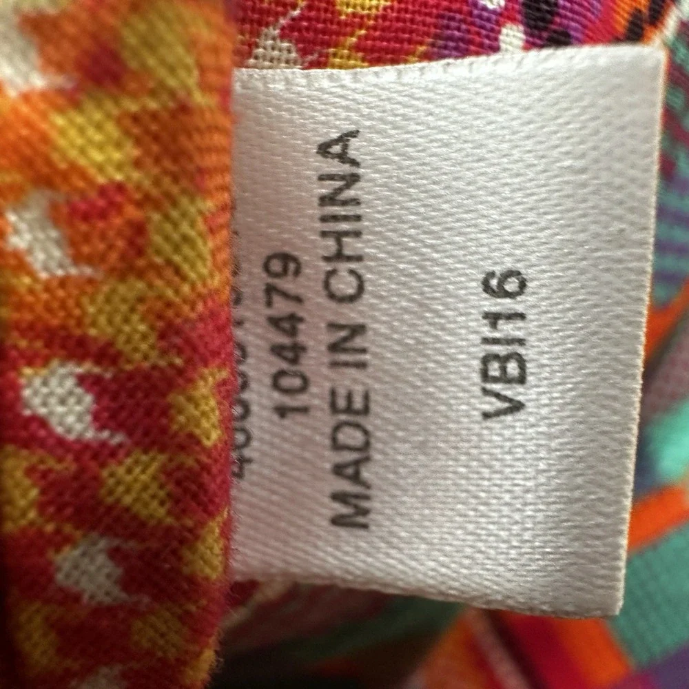 VERA BRADLEY Straw Beach Tote Natural‎ Chevron Embroidered Floral Green Lined